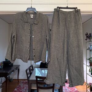 CTC Linens olive green 100% linen pants set